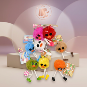 Gantungan Kunci Karakter Boneka Bebek dengan Kaki & Kacamata Lonceng